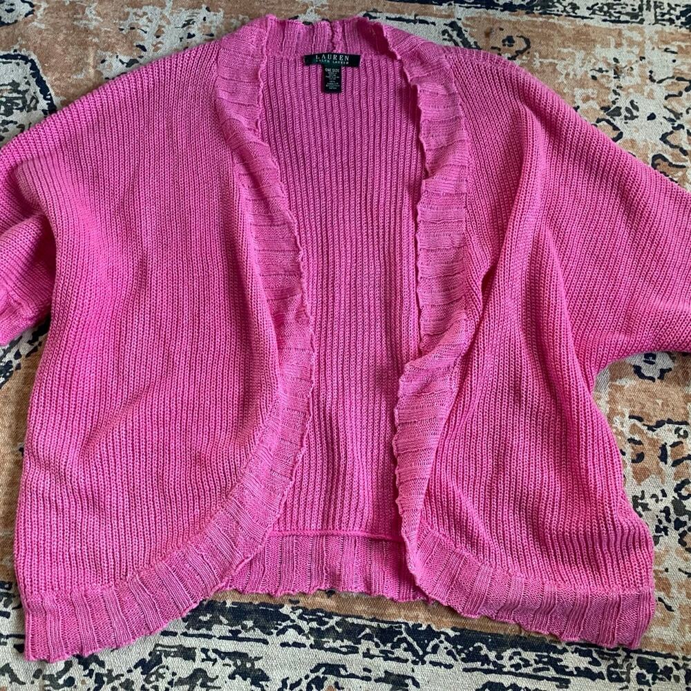 Ralph Lauren Cardigan Linen Cotton Blend Pink Women's One Size Fits Most